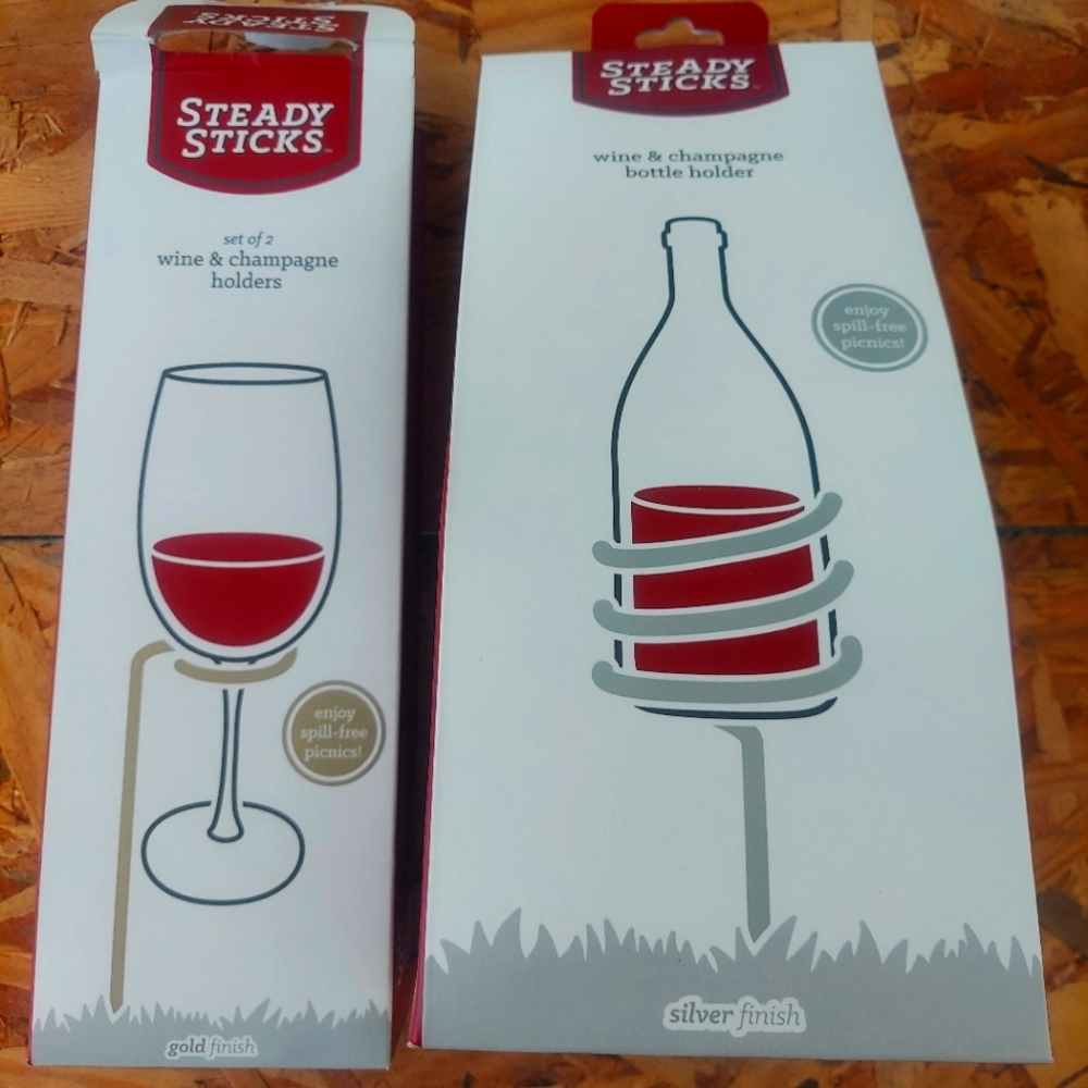 Steady sticks bottle and wine glass holders